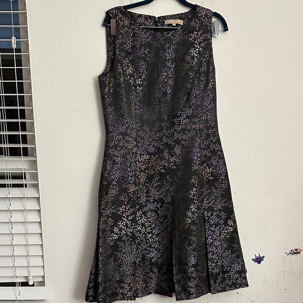 Michael Kors Black and Purple Floral Midi Dress